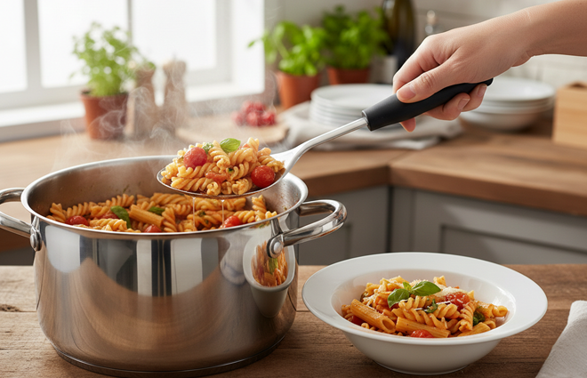 Лажица за цедење и сервирање Лажица за цедење и сервирање